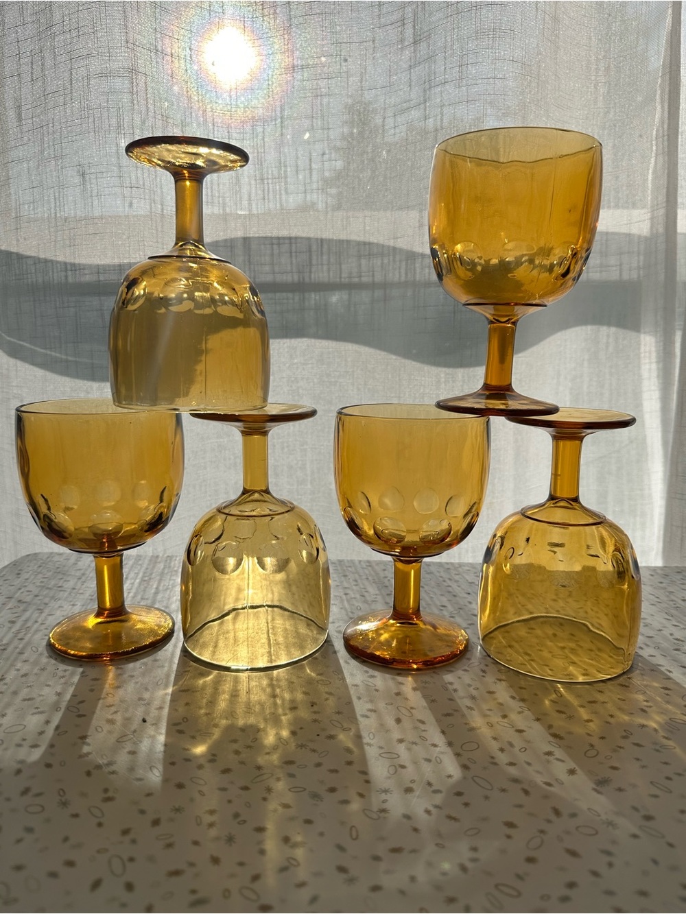 Honey Gold Amber Thumbprint Glass Goblets - Vintage Bartlett Collins